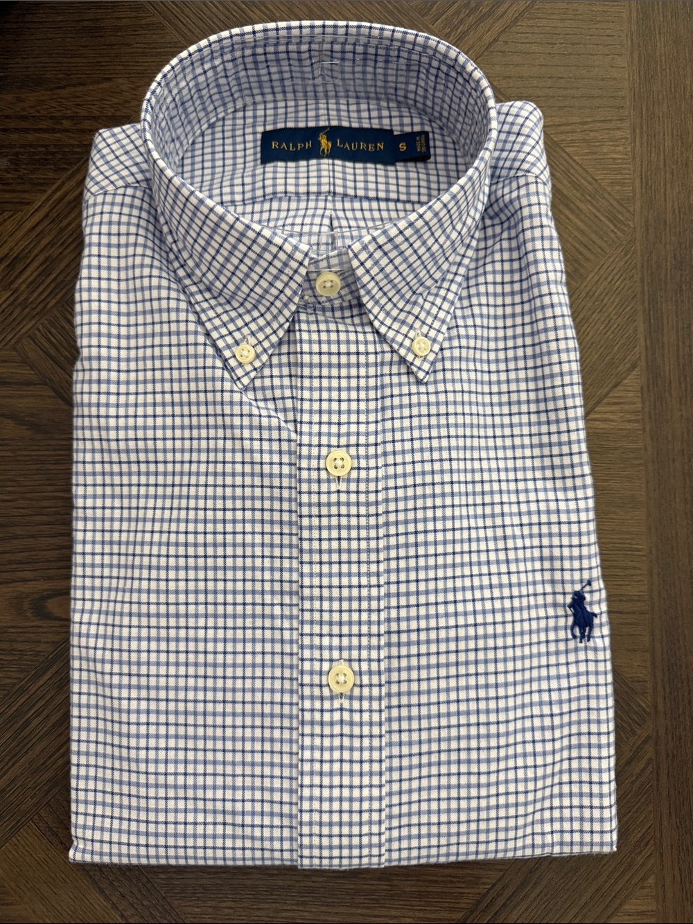Ralph Lauren White and Blue Checked Button-Down Shirt